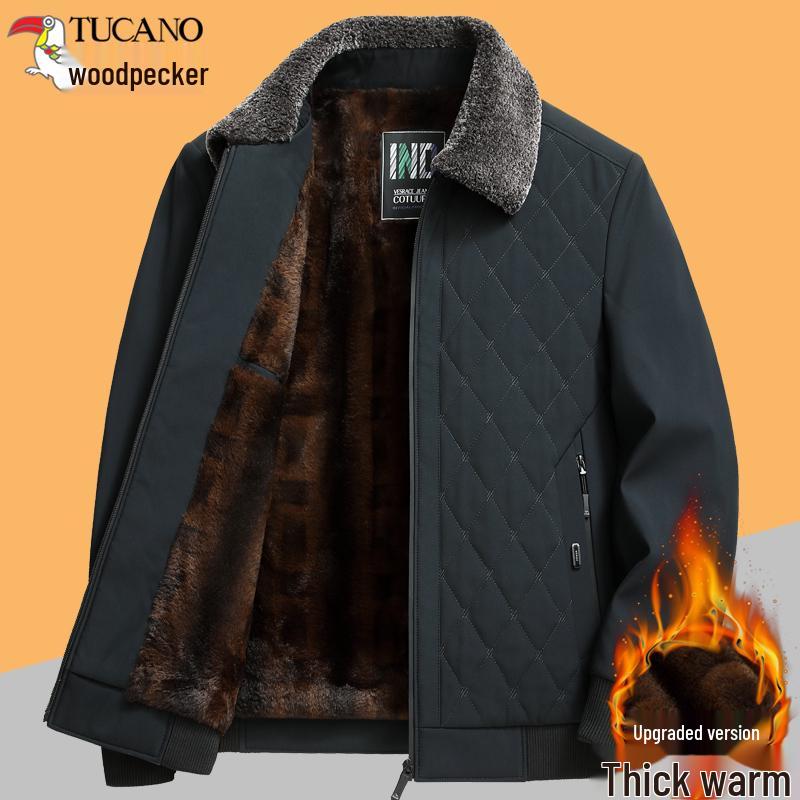 

Woodpecker Men s Fleece-lined Winter Jacket with Fur Collar - Thickened, Warm, and Cotton-Padded for Middle-aged and Elderly. 195 cm, 155-170 kg темно-синього кольору