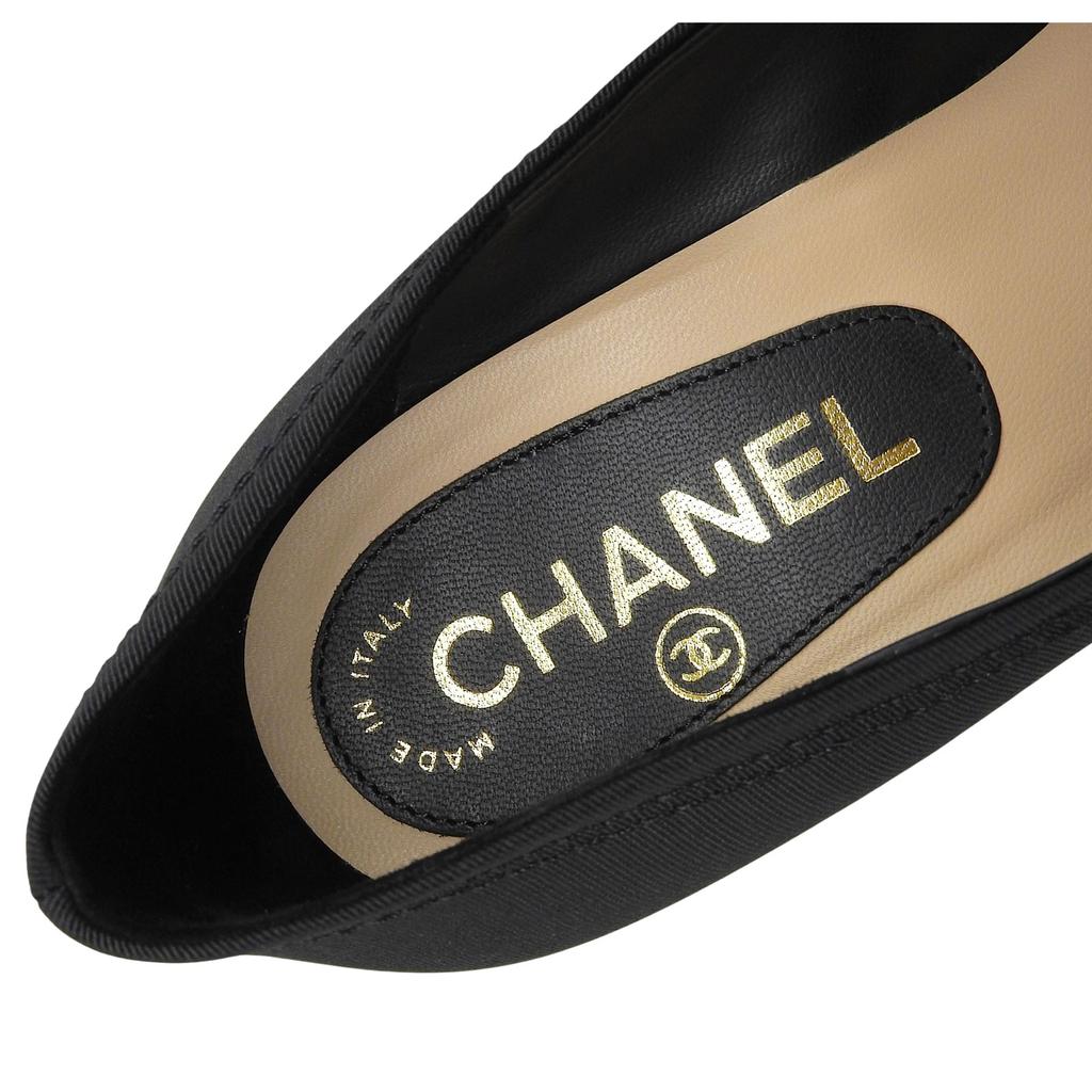 Excellent CHANEL pumps Camellia COCO Mark Rhinestone Wedge Sole black 37 G28002 Used