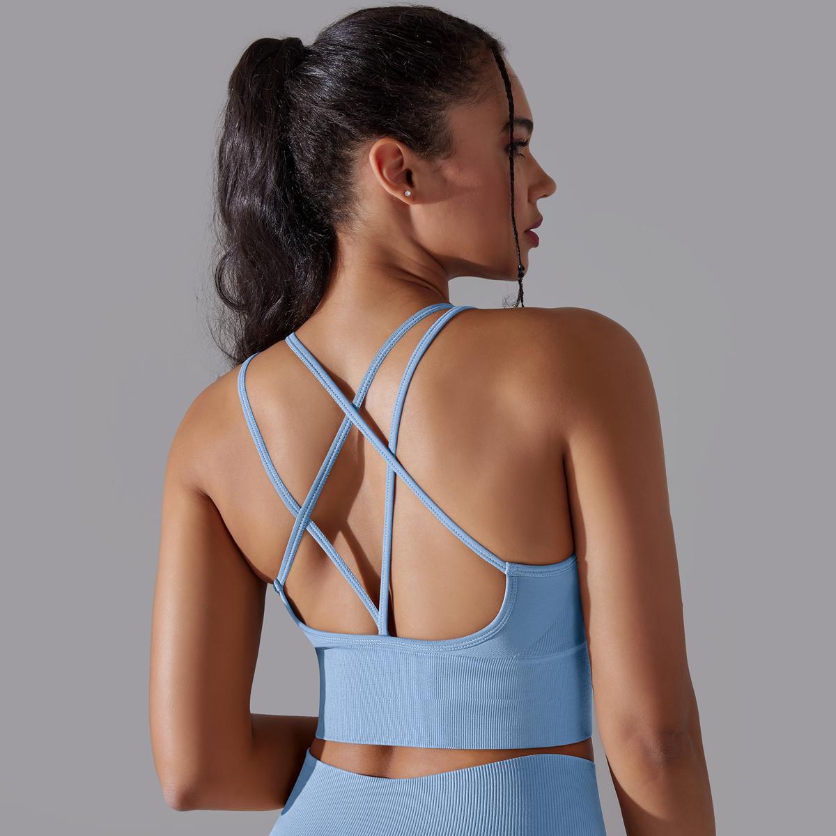 

Auroth Back Cross Sports Bra Быстросохнущий женский бюстгальтер для йоги Бесшовный вязаный топ для фитнеса L