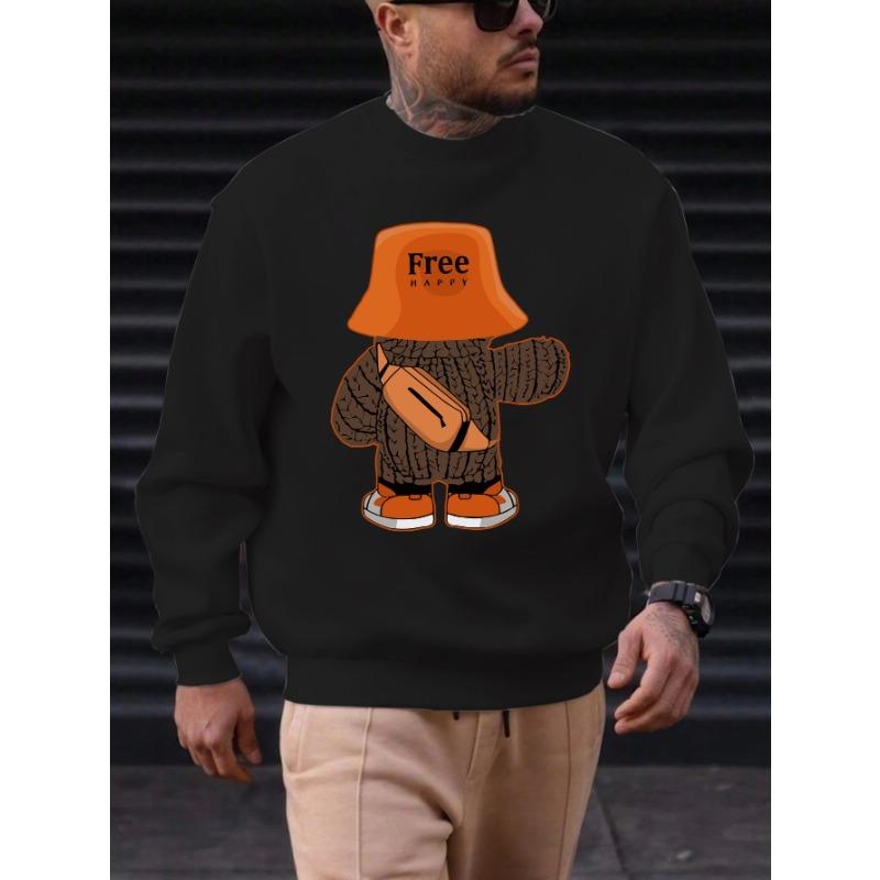 Men's Bear Back Print Casual Sweatshirt.