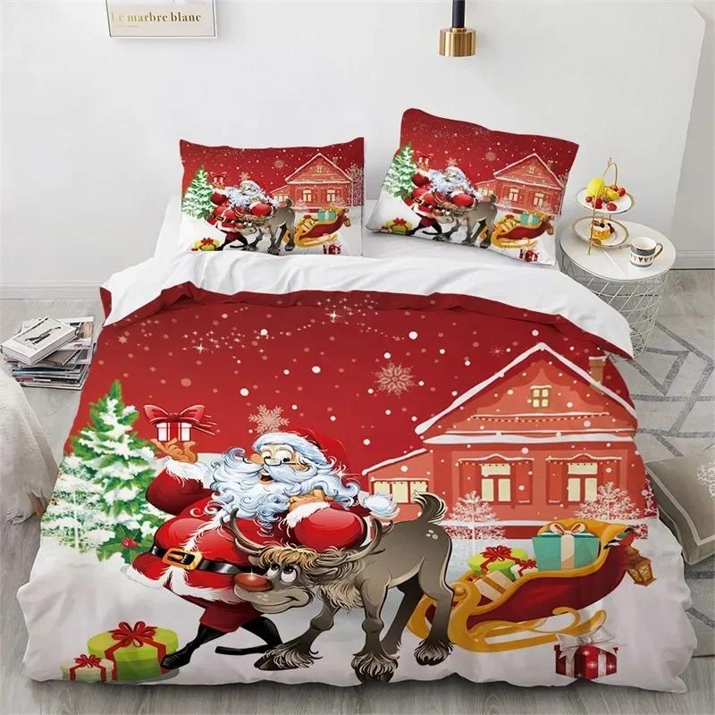 Christmas Microfiber Santa Claus Bedding Set Single Twin Double Queen King Cal King Size Bed Linen Set
