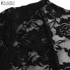 ZANZEA Womens Summer See-Through Lace Cardigan Cover Up Blouse