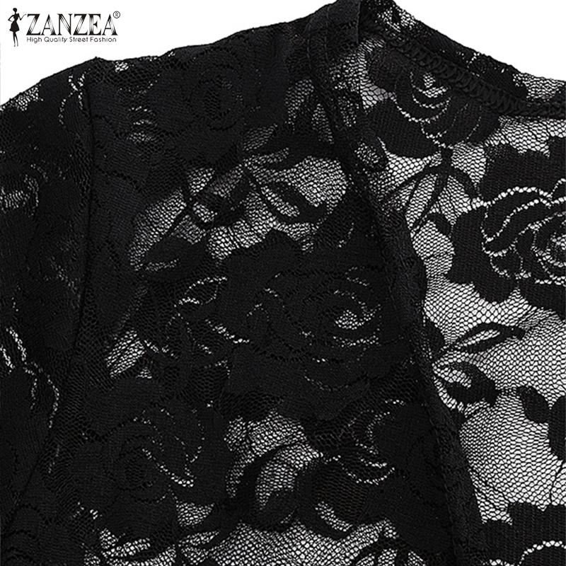 ZANZEA Womens Summer See-Through Lace Cardigan Cover Up Blouse