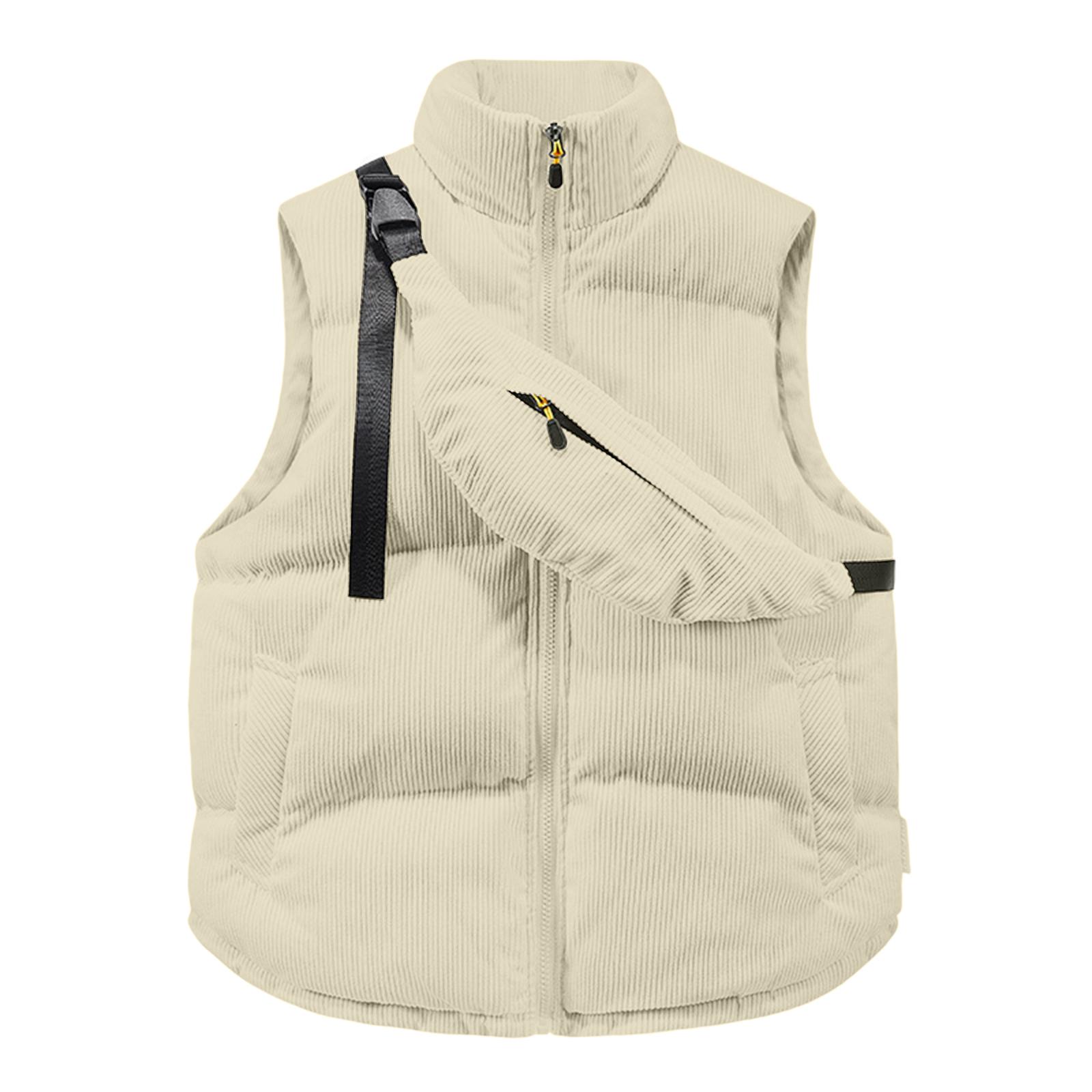 

Winter Vest Fashion Waistcoat Sleeveless Men Warm Thick Jacket With Backpack Corduroy Men s Coats XL білий