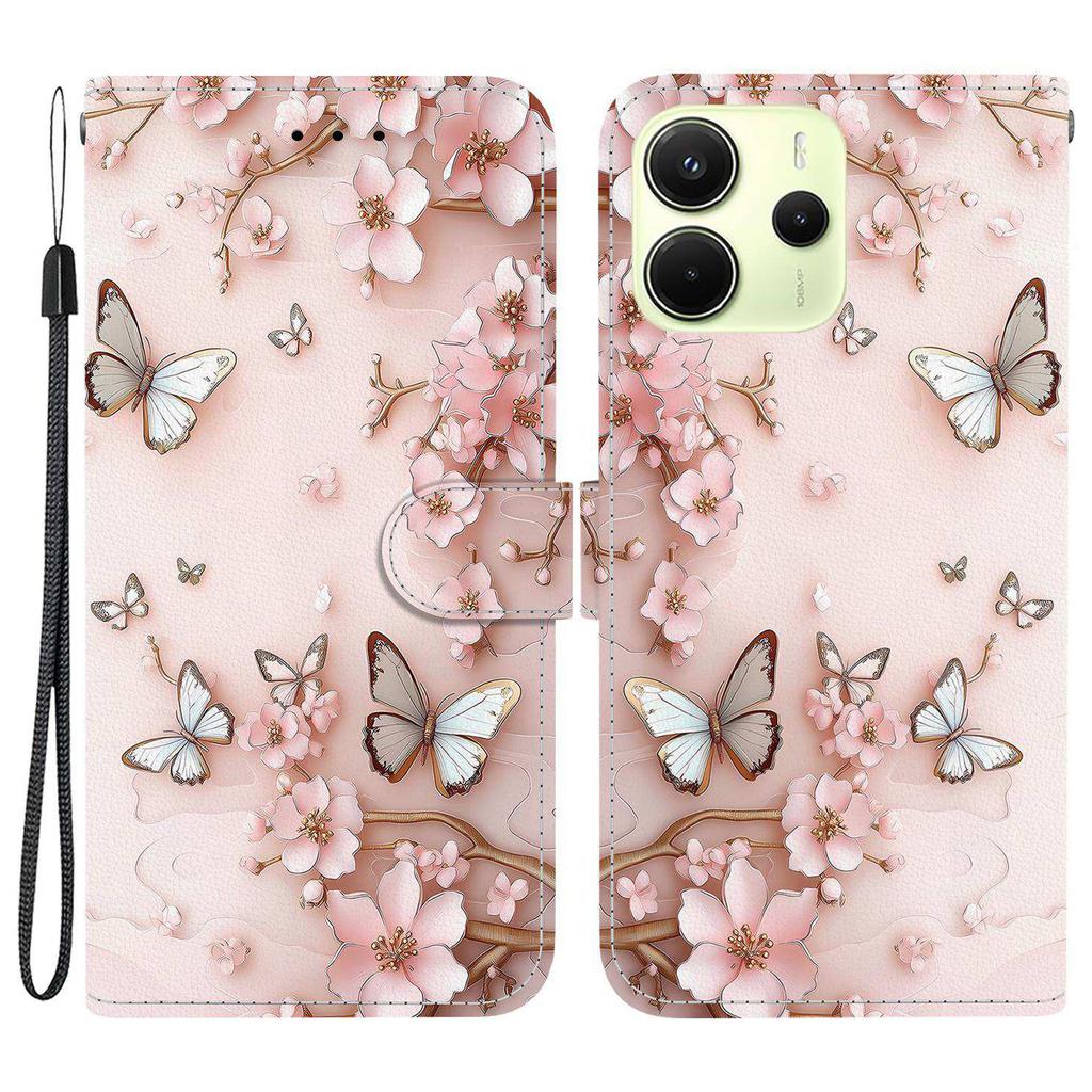 Per Xiaomi Redmi Note 14 4G (164.84mm) Custodia Portafoglio Stampa a Motivo Pelle Supporto Copertura Telefono con Cinturino