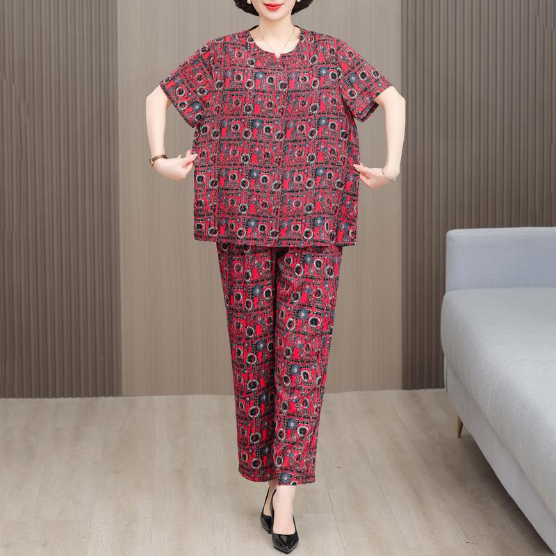 Большие размеры XL-6XL Летний женский комплект из двух предметов Элегантный свободный комплект с брюками Винтажная одежда XL