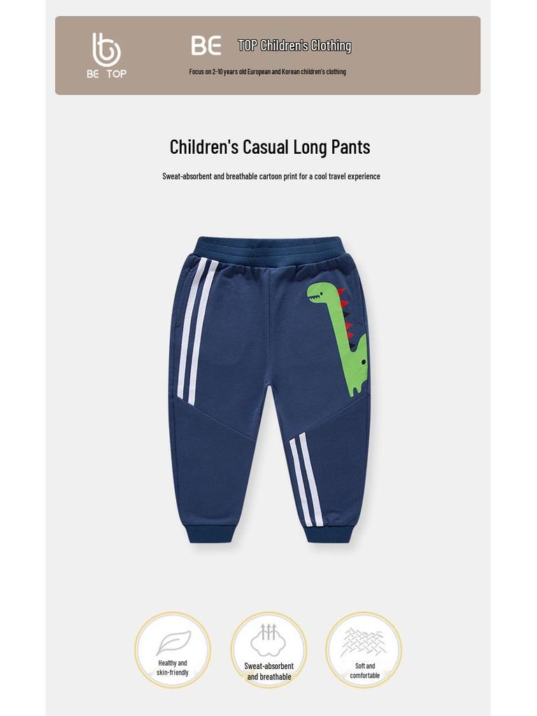 2025 Children's Cartoon Dinosaur Cotton Pants - Boy's Trendy Casual Trousers