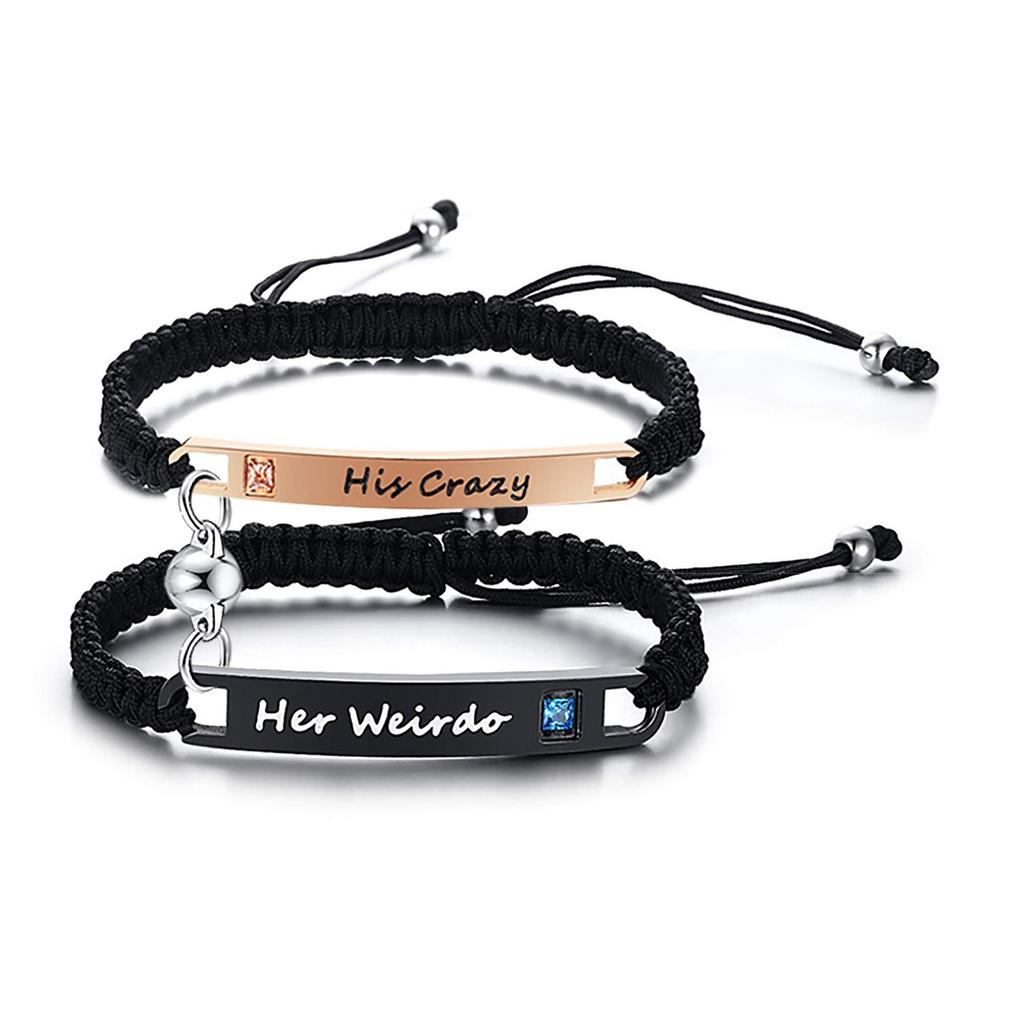Stainless steel curved card couple set bracelet DIY lettering zircon inlaid love magnetic curved card couple bracelet