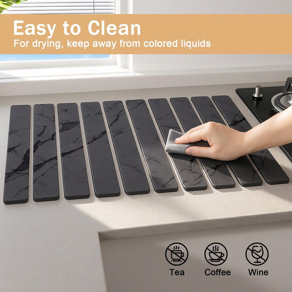 Large Diatomite Drying Mat for Dishes, 24x16 Inch Foldable Non-Slip Kitchen Counter Mat, Fast Absorbing & Antibacterial Sink Pad
