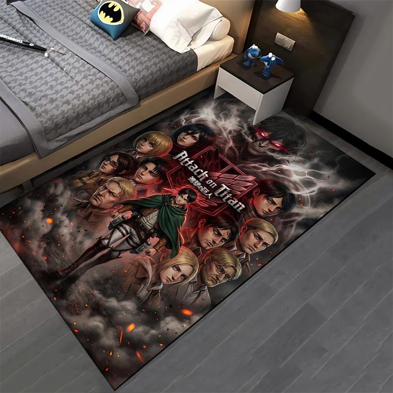 "Attack On Titan Anime Carpet Red Smoke Design for Living Room" Suitable for Use As an Anti-slip for Living Room Bedroom Sofas