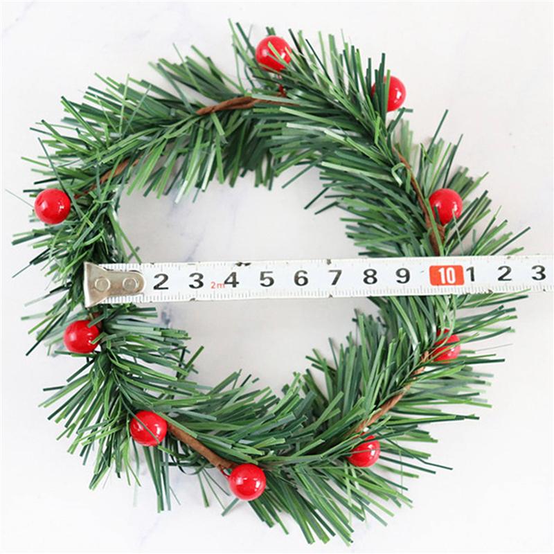 ABKS-32 PCS Holly Berry Candle Ring Small Artificial Red Berries Pine Needles Wreath For Christmas Garland Ornaments Decor
