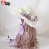 Harajuku Women Girls Summer Wide eaves Straw Hats Beach Sun Hat Sweet Lolita Lace Flower Straw Hat ladies sunhat Handmade