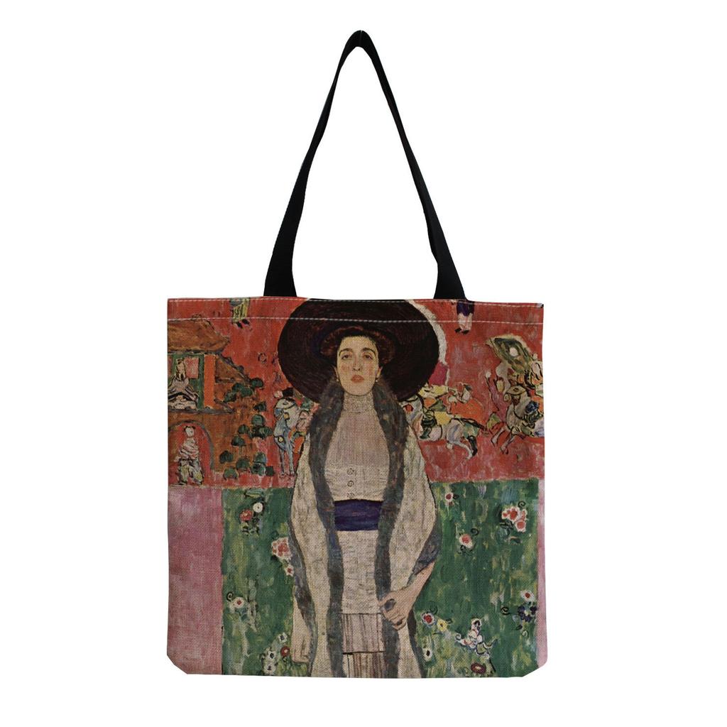 Women Vintage Linen Tote Bag - Large Capacity Print Shoulder Handbag for Casual & Grocery Shopping KTB