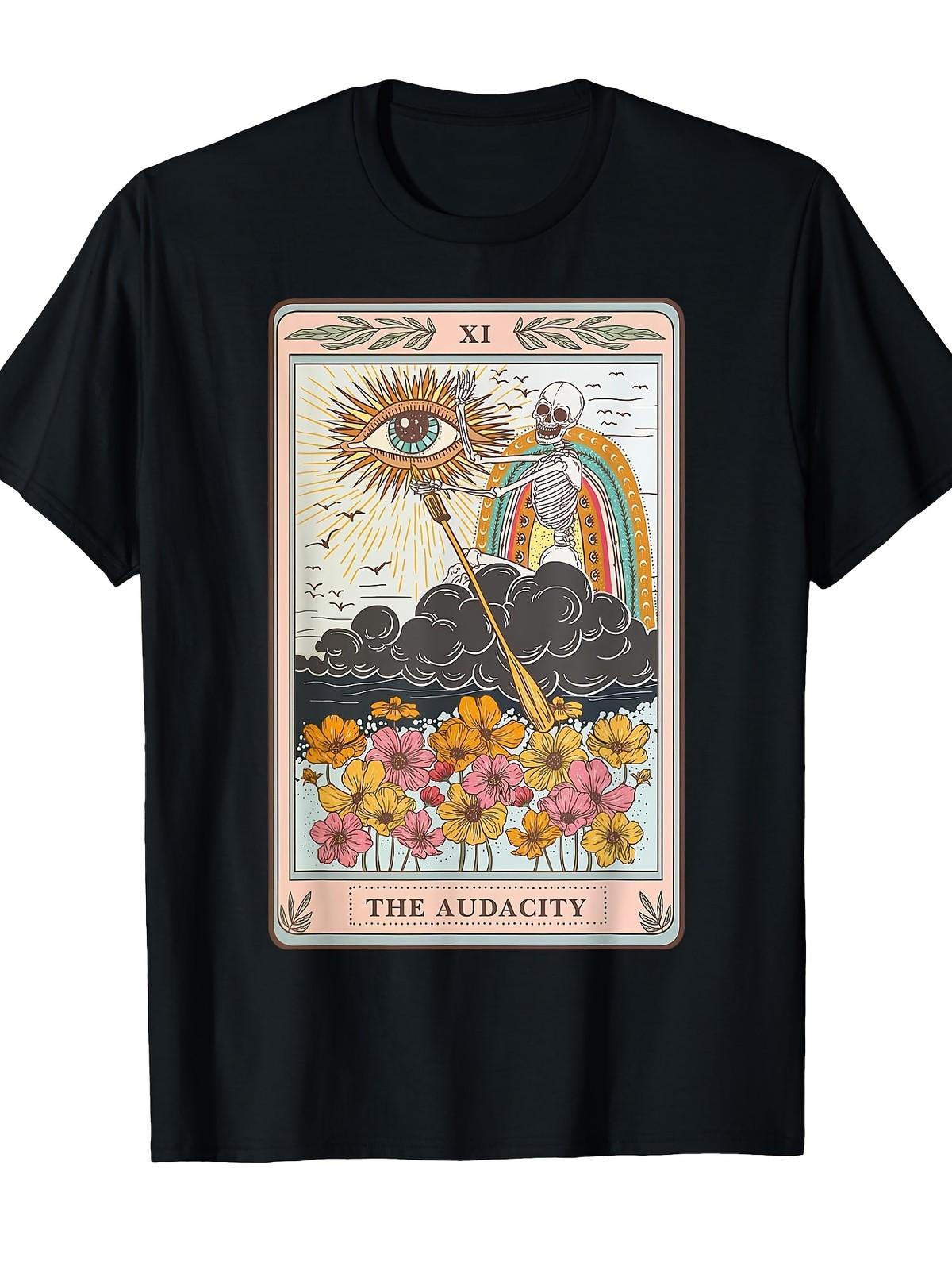Retro Tarot Card The Audacity Skeleton Rainbow Graphic T-Shirt Vintage Tee L
