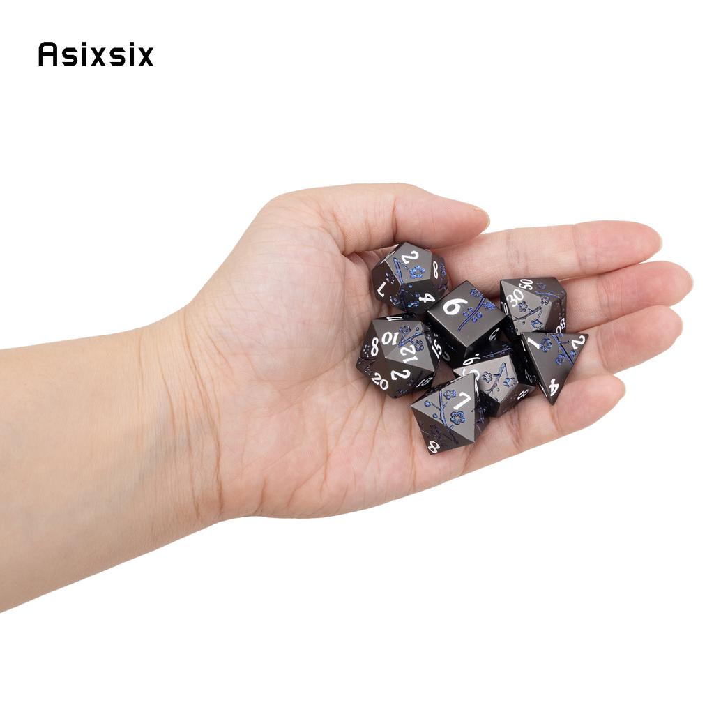7 Pcs Black Flower Metal Dice Solid Metal Polyhedral Dice Set Suitable for Role-Playing RPG Board Game Card Game