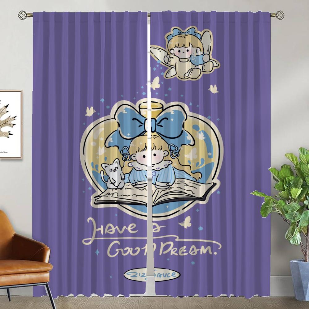 Cute Girl Home Interior Curtains 2 Pieces Curtains for Bedroom Blackout Curtain Living Room Curtain Halloween Decoration Shades