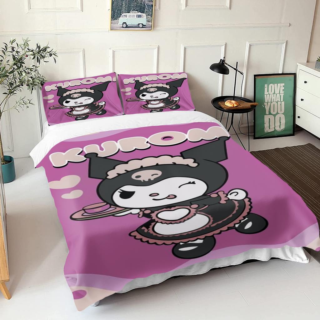 Sanrio Series Kurome 3-Piece 1 Quilt Cover One Piece Bedding Set Comforte Luxus Exquisite Birthday Gift Polyester Home Decor