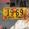 11.8x5.9" 2D Flat Vintage 1969 Classic Power Metal License Plate - Rustic Yellow Aluminum Wall Art with Black Numbers