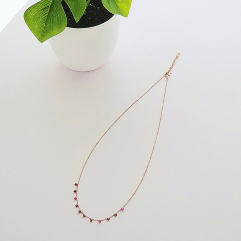 VOYONN Silver Necklace Rose Gold Setting Beads Pink 0006