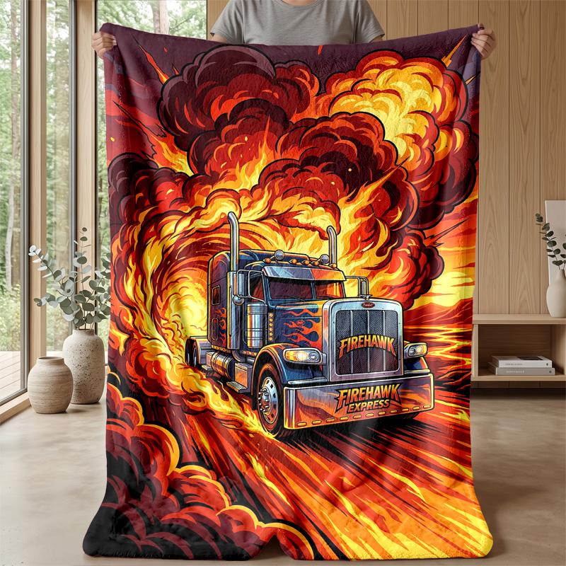 Fire-Racing Monster Trucks Theme Blanket Lightweight Warm Flannel Blanket Decorative Throw Blanket for Home Decoration