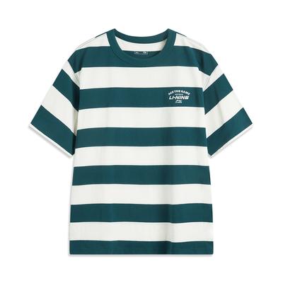 Li Ning Sports Trend Series Comfortable Simple Fashion Round Neck Loose Fit Letter Print Short Sleeve T-Shirt Unisex T-Shirt White Green AHSV227-2