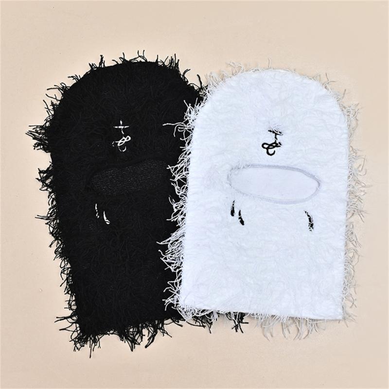 Balaclava für Erwachsene mit gesticktem Muster, elastisch, winddicht, Nackenschutzmütze mit freiem Augenloch, Winter-Radfahren, Skifahren