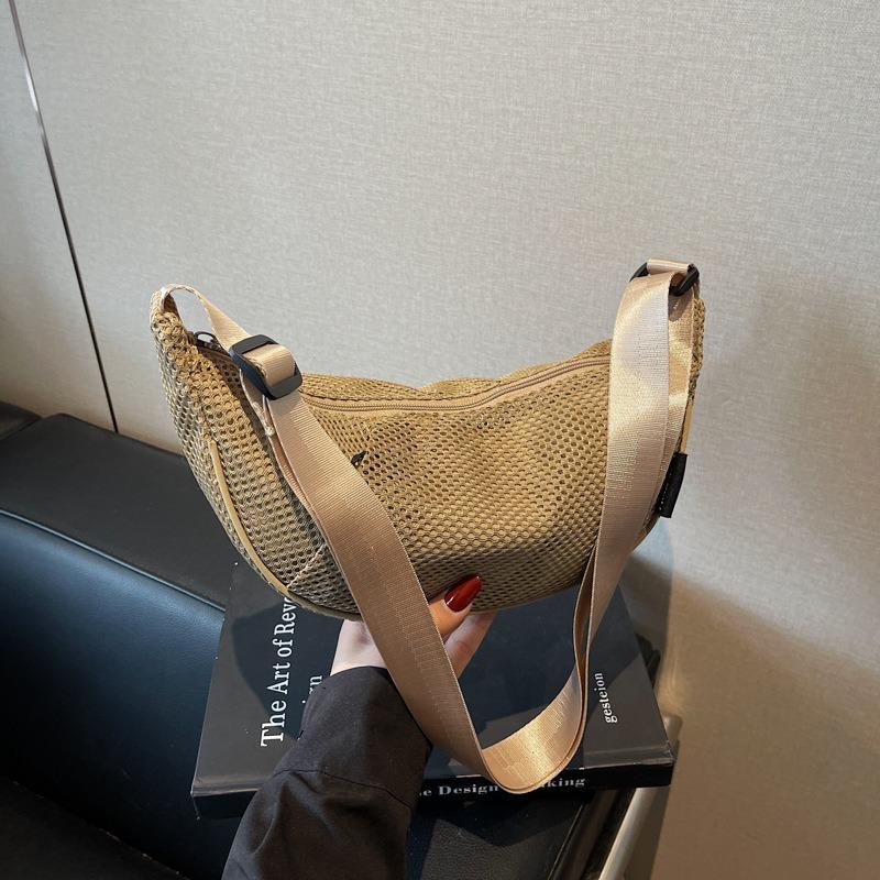 

Summer women s high-end niche dumpling bag breathable woven messenger bag versatile hollow bag хаки