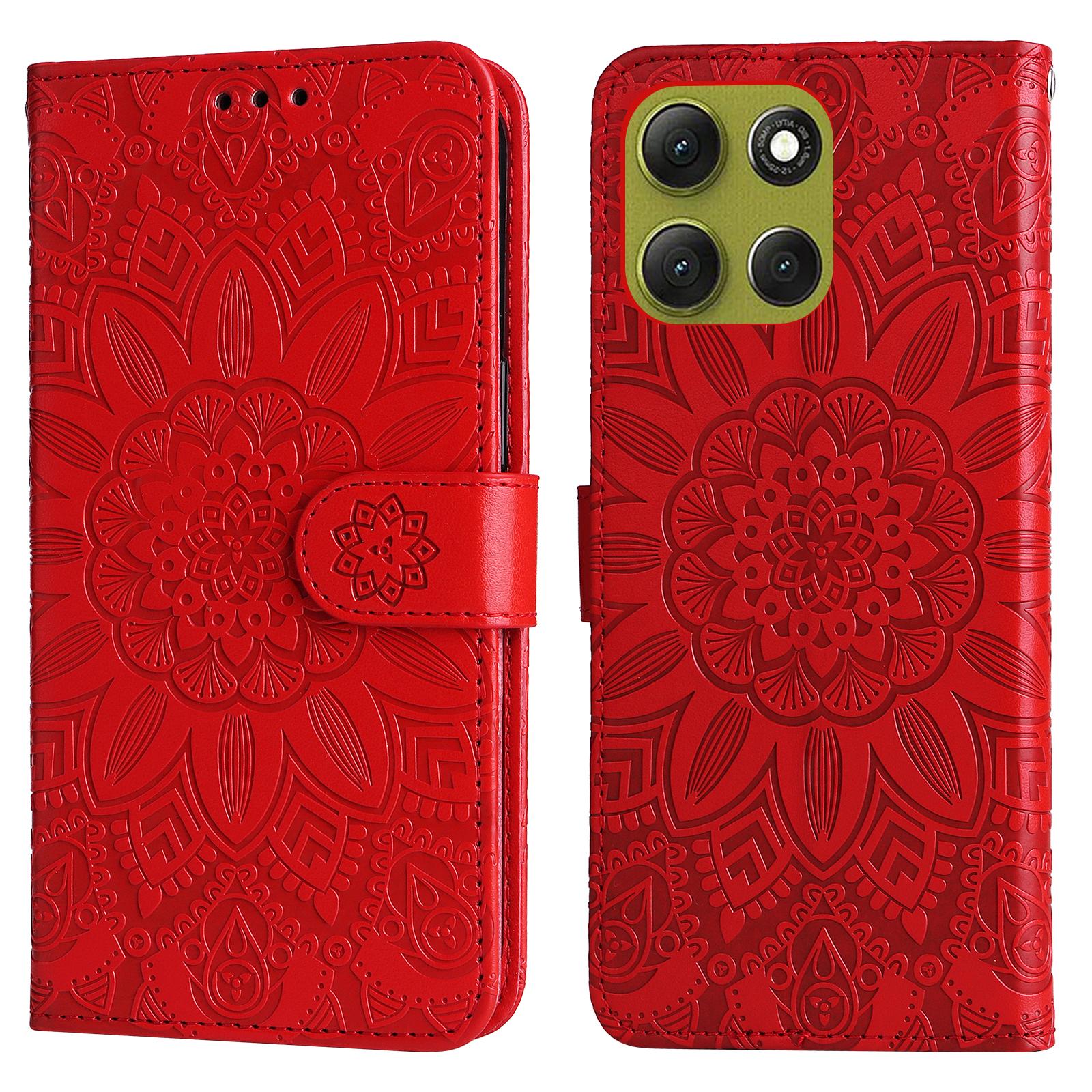 

For Motorola Moto G86 Power 5G/G86 5G Case Sunflower Imprint Leather Wallet Phone Cover Red