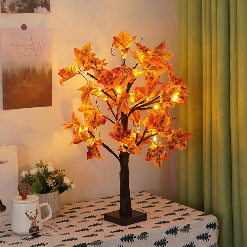Maple Tree Lamp - Harvest Festival Thanksgiving Red Maple Leaf LED Lights for Desktop Decoration and Party