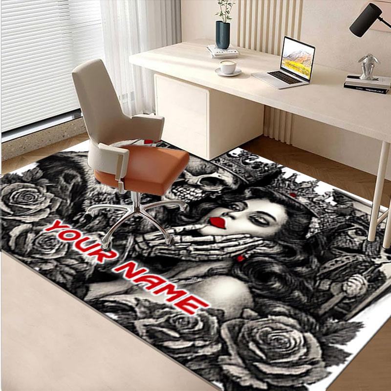 1PC Custom Name "Royal Skull Romance" Theme Floor Mat Ideal for Living Room, Game Rooms, Office, Bedroom,Floor Mat Playful Design