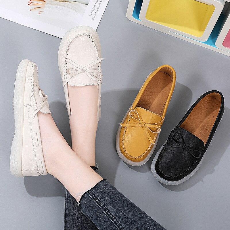 Autumn Women Flats Sports Shoes Genuine Leather Women Sneakers Ladies Flat Shoes Solid Round Toe Women 'S Little White Shoes