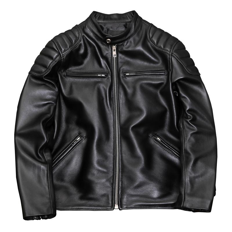 Genuine Leather Jacket Men Real Cowhide Biker Slim Fit Short Coat Spring Autumn Outerwear