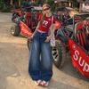 Spring Summer Vintage High Waist Drape Scythe Saber Cut Relax Wide Leg Denim Pants For Ladies Casual Pants Oversize Denim Trousers