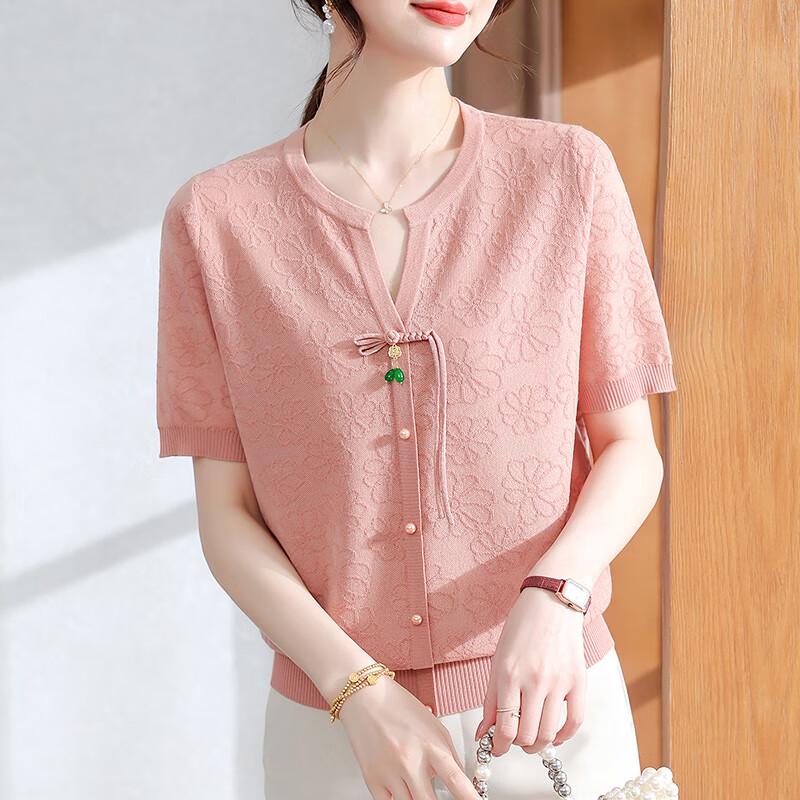 XUEXI Women's New Chinese Style Summer Ice Silk Knit Top
