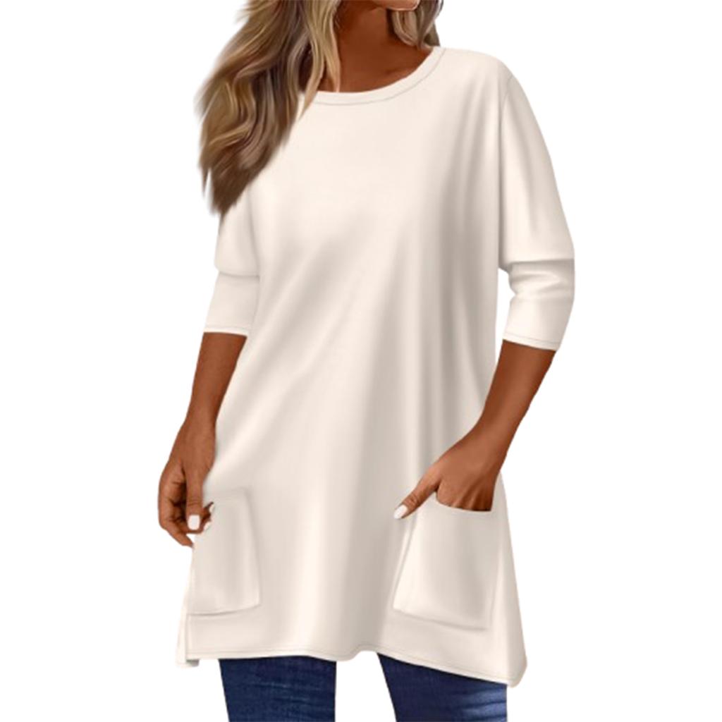 Tunica da Donna a Vestibilità Larga con Maniche a 3/4 e Tasche Frontali Morbido Pullover per Uso Quotidiano Casual