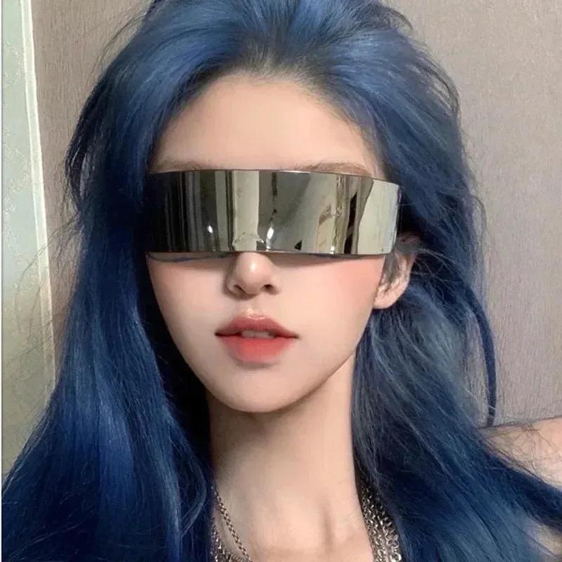 Y2K Rimless Sunglasses One Piece Lens Wrap Around Cyber Punk Futuristic Men Women Hip Hop Party Sun Glasses  lentes