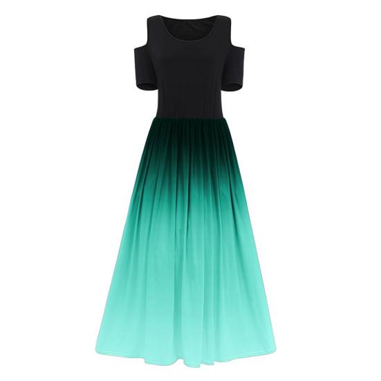 Plus Size Women O Neck Cold Shoulder Gradient Print Waist Tight Long Party Dress