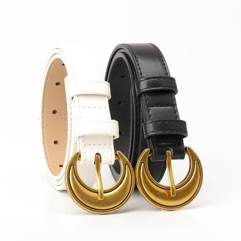Retro Crescent Belt for Women Fashion Commuting Style Ancient Gold Pin Buckle Women's Belt Versatile High-end Jeans Belt