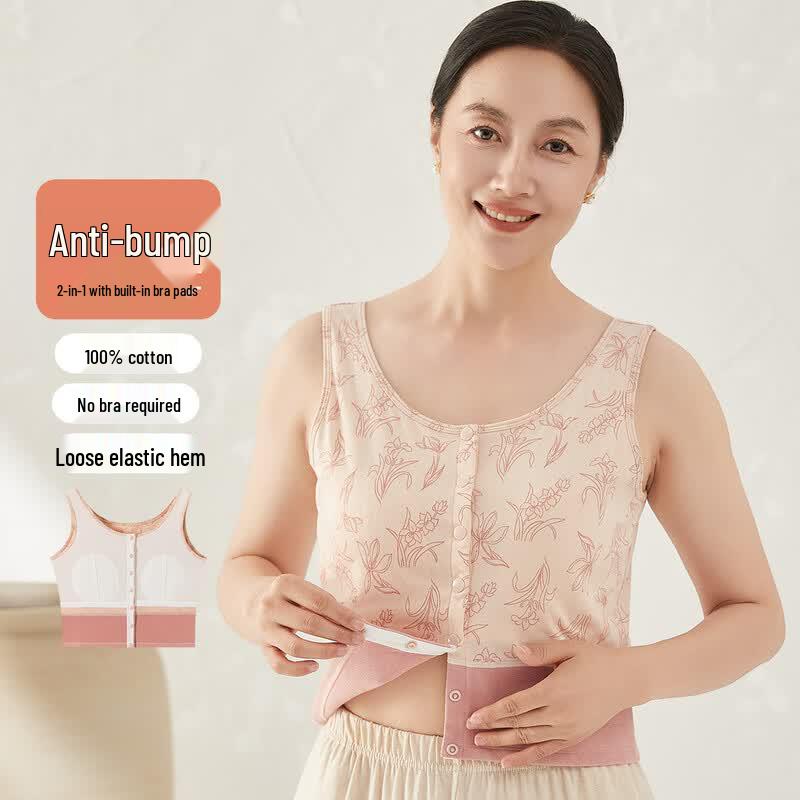 Dingguagua Women s Cotton Front-Open Vest with Built-in Bra 3XL