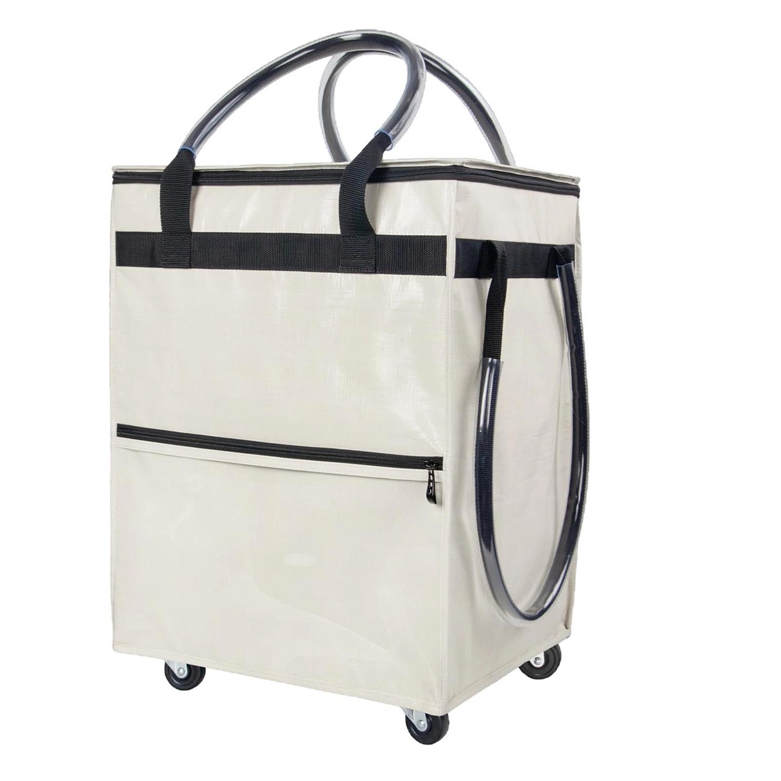 

Многоразовая продуктовая сумка на колесиках Водонепроницаемая Портативная сумка для покупок на колесиках Складная тележка с ручкой для кемпинга белый