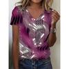 Summer Women's 3D Printed V-Neck T-Shirt Fashion Versatile Breathable Trend Casual