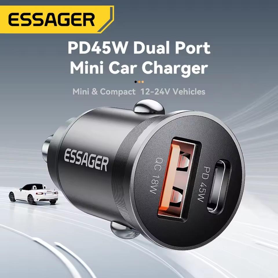 Essager 45W Car Charger QC 3.0 For Huawei Xiaomi Quick Charge SCP Samsung AFC Quick Charge PD 3.0 Type C Portable Phone Charge