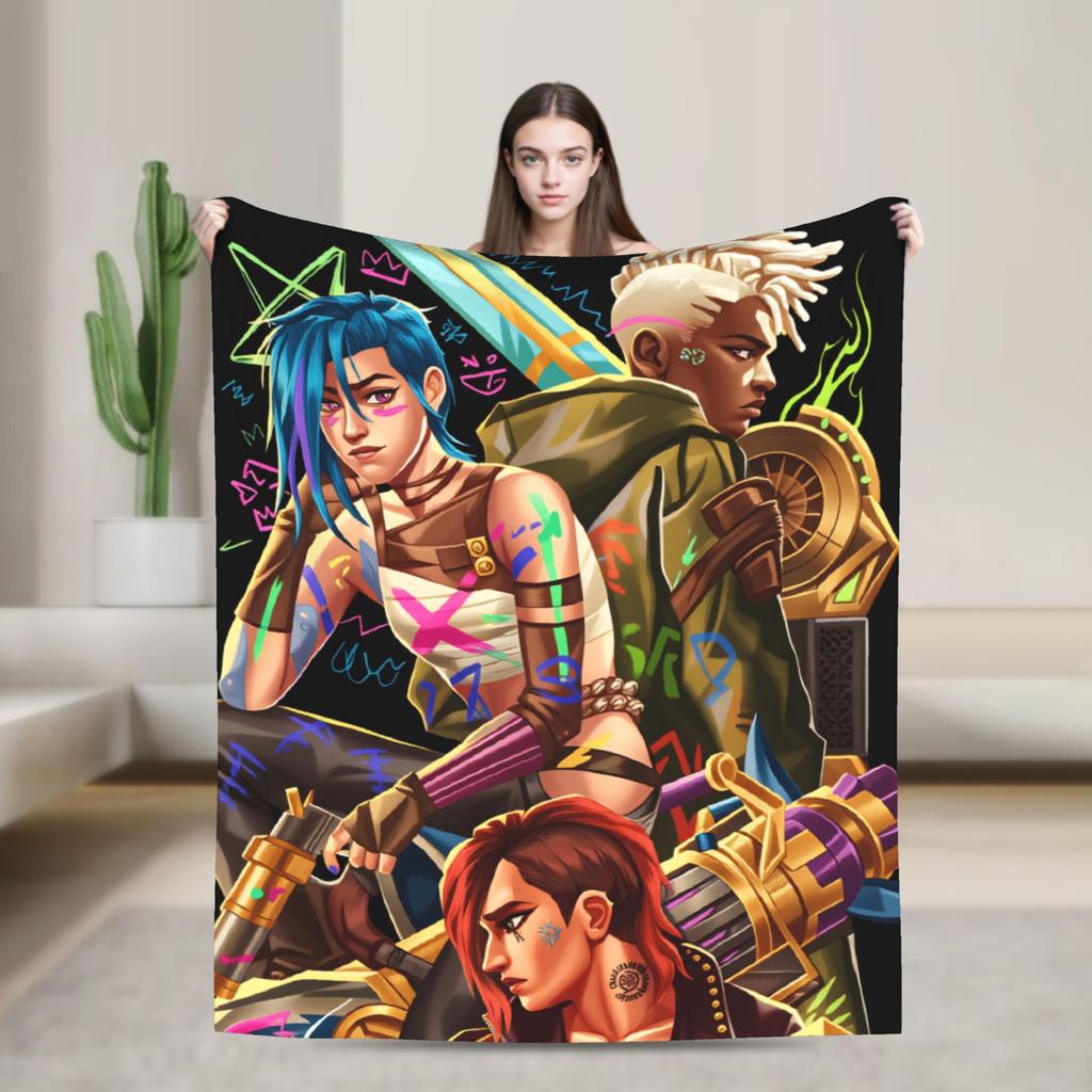 Arcane Flanelldecke Viktor Spiel Anime Jinx Jayce Jesus Sevika Weiche Warme Überwurfdecke für Schlafzimmer Bettdecke Sofabettbezug