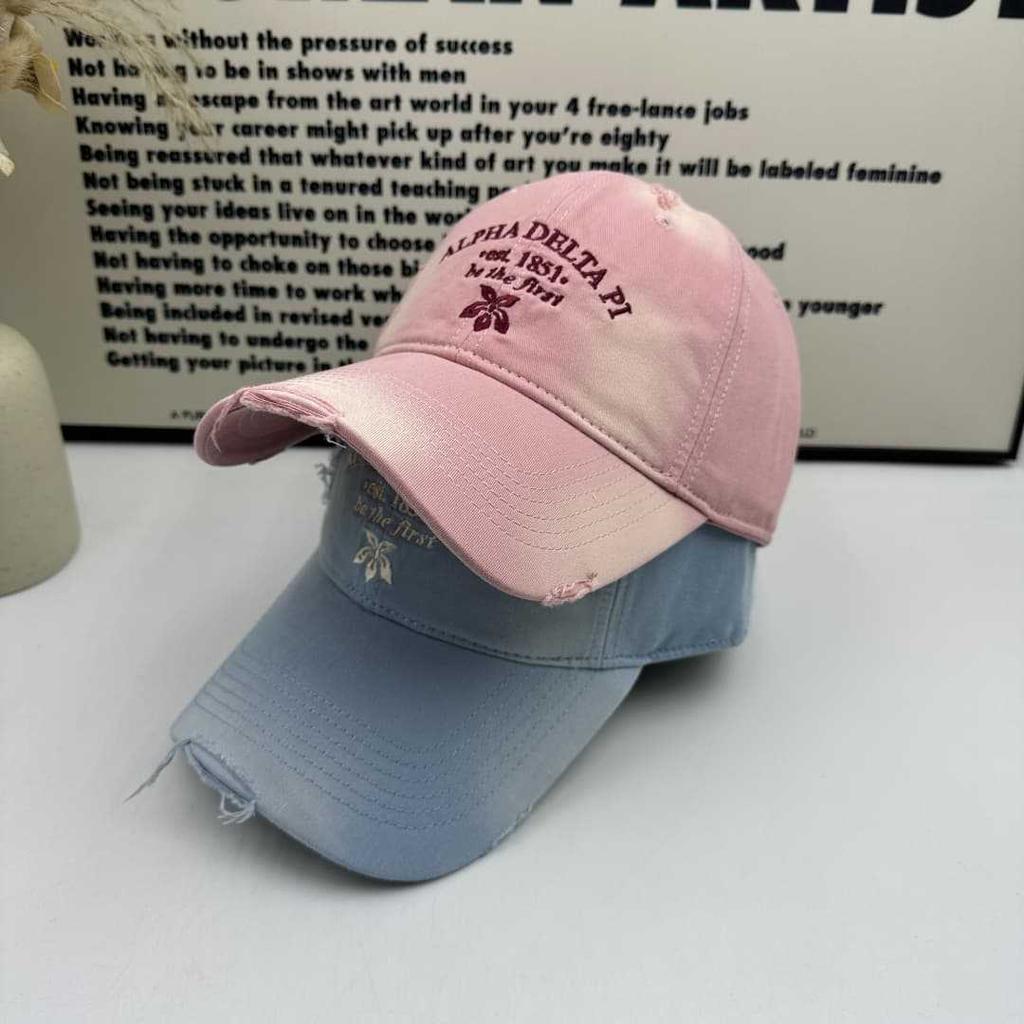 Letter embroidery ripped baseball cap women's American washed old wide-brimmed cap casual versatile face hat