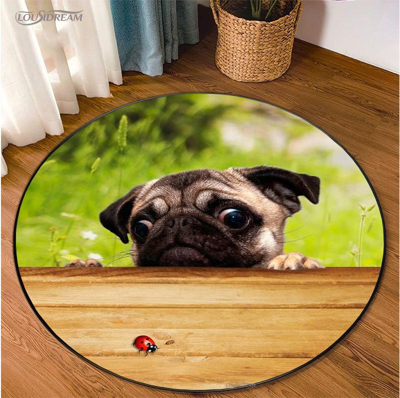Cute Dog Cat Cartoon Round Area Rug Carpet for Living Room Bedroom Table Kid Play Un-slip Floor Mat Decor Tapete Peludo Alfombra