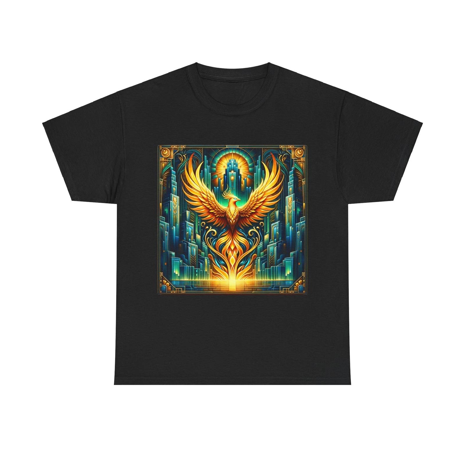 Unisex Adult T Shirt Art Deco Radiant Rising Phoenix Vintage Style Skyscraper 2XL