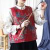 Woman Winter Fashion Print Vintage Style Loose Retro O-Neck Chinese Style Casual Tops