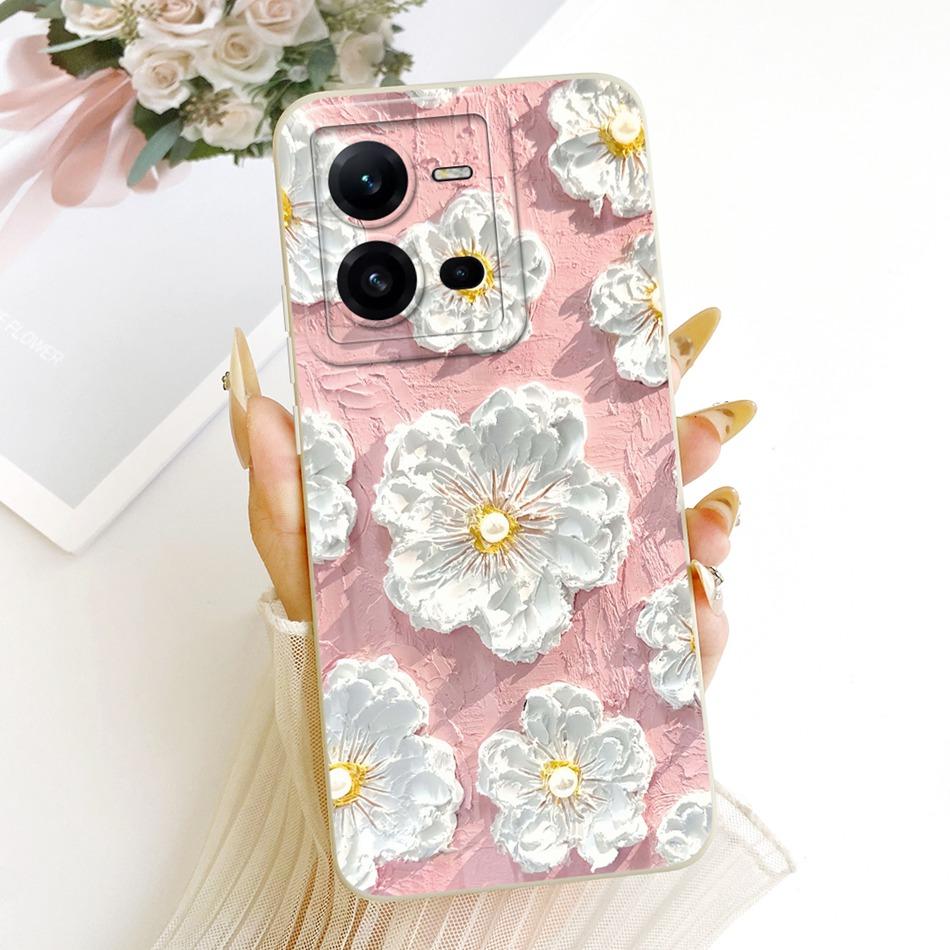 For Vivo V25 V25e 4G Cute Cat Flower Cartoon Phone Case For Vivo V25 V 25 25E V2201 V2202 Shockproof Soft Silicone Covers Bumper