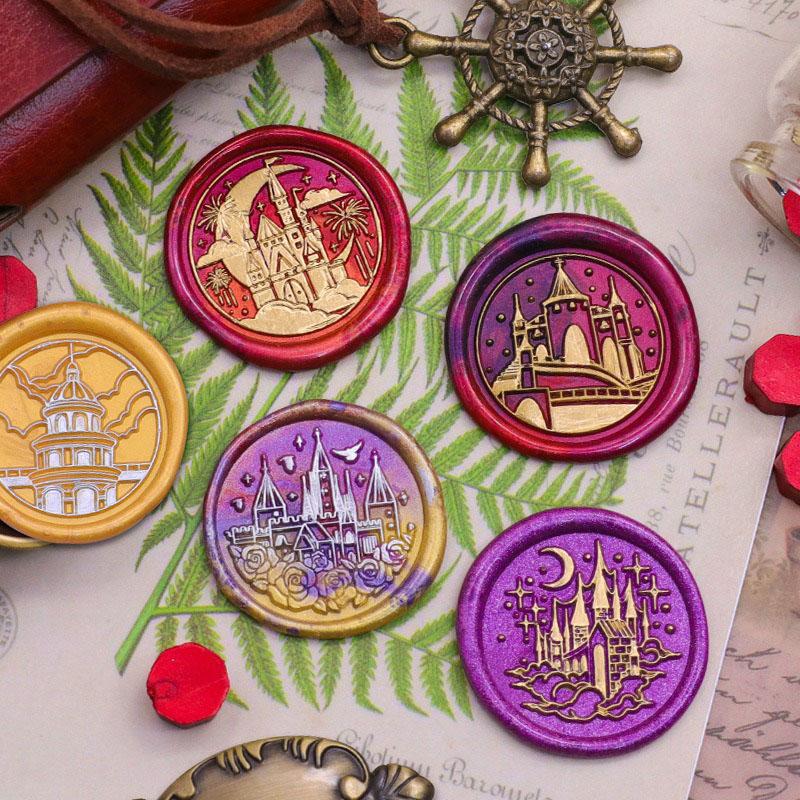 3D Embossed Sealing Wax Stamp Nordic Architecture Castle Church Series Sealing Wax Stamp Head Wedding Invitations Gif Envelopes