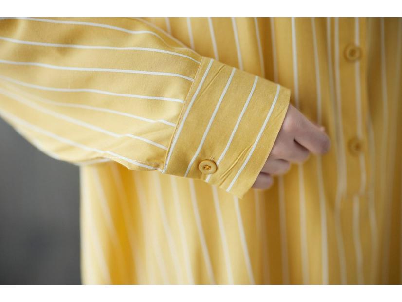 Frühling/Sommer 2023 Damen Übergröße Gestreiftes Lässiges Langes Kleid - Literarischer Stil, Lockere Passform, Schlankmachender Effekt